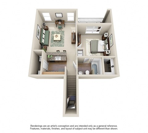 Floor plan for 1 bed, 1 bath, 809 sqft